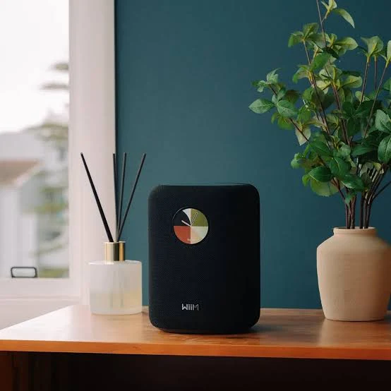 WiiM Sound on a wooden shelf